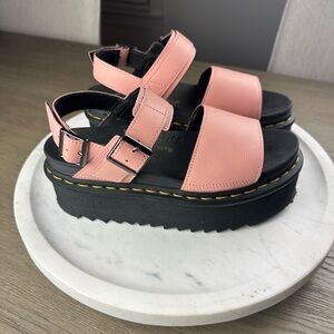 Dr. Martens Pink and Black Voss Platform Sandals
